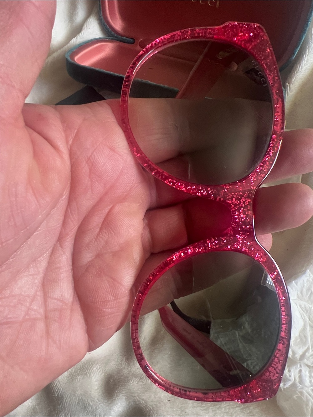 Gucci Glitter Hot Pink Round Cat-Eye Sunglasses - Picture 6 of 12